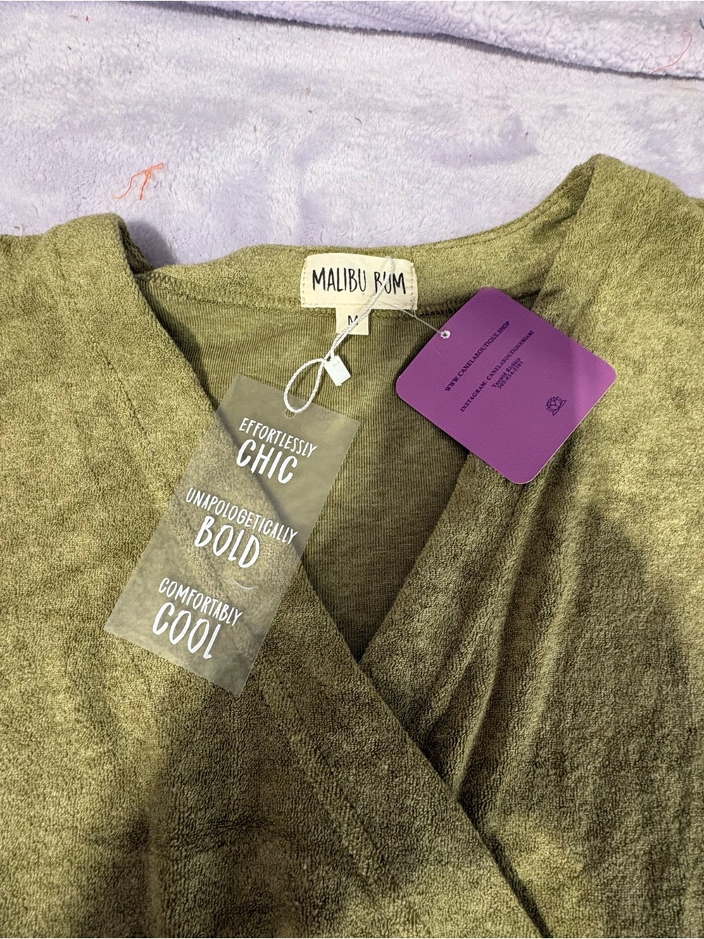 Malibu Olive Green Women's Wrap V-Neck Tunic